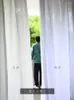 커튼 린넨 커튼 흰색 창 디자이너 침실 거실 장식을위한 일본식 고체