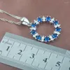 Orecchini con collana impostati di alta qualità con zirconi blu da donna, anello con ciondolo color argento, confezione regalo gratuita TZ0416