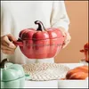 Bowls 1Pc Creative Pumpkin Shaped Baking Bowl With Lid Ceramic Household Tableware Dessert Soup Milk Kitchen Tools Drop Delivery Hom Dhnzs