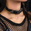 Choker lacteo gotisk svart pu läder kort halsband justerbara dubbelbälte spännen charm för kvinnor smycken fest gåva cool flicka