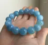 Strand 14mm Bracelet de perles rondes bleues naturelles véritables claires