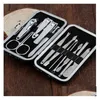 Nail Manicure Set High Quality Stainless Steel 12Pcs Pedicure /Manicure Care Clippers Cleaner Cuticle Grooming Kit With Leather Case Dhdou