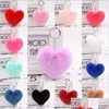 Keychains Lanyards Fluffy Heart Shape Pompoms Women Faux Fur Pompom Keyring For Valentine Day Car Bag Pendant 16 Styles DHS P31FA DHL7D