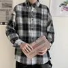 Men's Casual Shirts Fashion Japanese Vintage Plaid Shirt Korean Style Long Sleeve Loose Harajuku Oversized Button Up Tartan ShirtMen's