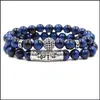 Pulseiras de charme com miçangas para homens mulheres 8mm de tigre azul olho natural pulseira elástica de pulseira de jóias de moda m481a f dr dhkha