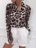 Camicette da donna Casual Cardigan con stampa leopardata Camicia da donna Moda Colletto rovesciato Manica lunga Donna 2023 Primavera Estate Office Lady