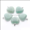 Pendentif Colliers 25X25Mm Amour Coeur Pendentifs De Pierres Précieuses Naturelles Pour Boucles D'oreilles Collier Fabrication De Bijoux Labradoirte Aventurine Bleu Sable Dhtez