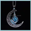 Pendant Necklaces Moon Necklace Openable Hollow Stereo Square Luminous Stone Alloy Plated Jewelry Drop Delivery Pendants Dhcye