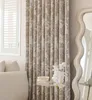 Curtain Floral Farmhouse Curtains Semi-Blackout Living Room Drapes Jacquard Blackout Country Window Panels Bedroom Beige