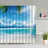 Shower Curtains Ocean Sandy Beach Curtain Blue Sky Sea Wave Scenic Bathroom Wall Hanging Screen Waterproof With Hook Home Decor