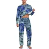 Slaapkleding voor heren blauwe abstracte print pyjama's lange mouwen digitale kunst tweedelige kamer pyjama sets lente mannen grafisch trendy