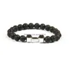 Bracelets De Charme Hommes Cadeau En Gros Arrivée Alliage Métal Lava Rock Pierre Perles Fitness Mode Haltère Avec Des Mots Drop Delivery Jewel Dh5O2