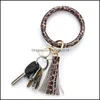 Key Rings Round Ring Bangle Wristlet Keychain Bracelet With Tassel Leather Keychains Sunflower Leopard Charm Bracelets Dhs N1F Z Dro Dhcde