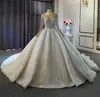 Luxury Ball Gown Wedding Dresses 2023 Pearls Beads Long Illusion Sleeve Bridal Gowns Arabic Dubai Muslim Sequined Robe De Mariage Custom Made