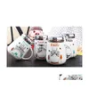 Mugs Creative Fashion Ceramic Miyazaki Totoro Coffee Mug With Spoon Cup Birthday Gift Christmas T200506 Drop Delivery Home Garden Ki Dhmq9