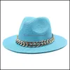 Gegronde rand hoeden Panama st hoed met ketting vrouwen mannen vakantie strand zon meisjes lente zomer sunhat brede cap heren jazz caps vrouw man f dhiww