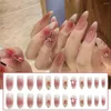 False Nails 24PCS Rose Print Press On Long Pointed Head Sweet Style Artificial Nail Accessories