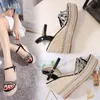 Sandals Wedge Heel Platform Increase Women's High Heels String Beaded Shiny Sequins 2023 Summer