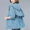 Women's Trench Coats Jacket Korean Loose Coat With Hood Spring Autumn Casual Windbreaker Fashion Commute Pockets Zippers Button Lace