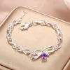 Länkarmband 925 Silver smycken Japan och Sydkorea Personliga Bowknot Ladies Armband Purple Zircon Simple Fashion