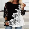 2023 summer Women's Plus Size Blouse Women Three Quarter Mesh Sleeve Printed Elegant Tunic Tops Loose Oversized Ladies Shirt Sweatshirts