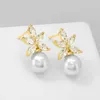 Elegant Fashion Pearls Bridal Jewelry Women Stund Earrings For Wedding Sparkly Crystals Rose Gold Silver Ladies Accessories For Prom Party Gifts CL1702