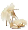 Utsökt brudbröllop aveline sandaler skorvinnor stora bågar mesh läder höga klackar ankel remmen damer eleganta berömda märkespumpar