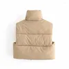 Women's Vests Women Puffy Solid Color Sleeveless Zip Up Stand Collar Lightweight Padded Cropped Drawstring Winter Warm Coat