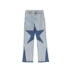 Jeans da uomo Harajuku Stars Lettera Ricamo Patchwork Pantaloni svasati dritti Pantalone da uomo in denim casual oversize retrò