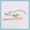 موصلات Sier Gold Plated Extension Cains with Tag Heart Buckle Clasps for Netlace Bracelet DIY Jewelry Accessory Drop Deli DHZVW