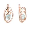 Dangle Earrings & Chandelier Women Double Round Light Blue Stone Jewelry 585 Rose Gold Color Drop EarringsDangle