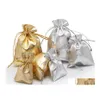 Sieraden zakjes zakken 7x9 9x12 10x15cm 13x18cm verstelbare verpakking Goud sier kleur dagentasje organza bruiloft cadeau zakjes dro dhfzy