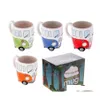Mugs Ceramic Camper Cup 300Ml Wine Hand Painting Cartoon Bus Water Classical Drinkware 4 Colors Drop Delivery Home Garden Kitchen Din Dh2C7