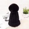 Beanies Beanie/Skull Caps faux päls pompoms stickade vinterhattar för kvinnor flickor skallies tjock fluffig boll kvinnlig mode varm hat1