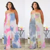 Kvinnors jumpsuits Rompers Sexig Wrap-Around Tie-Dye Wide Leg Women Pants Plus Size Multi Colors European American Lady Clotheswomen's