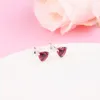 925 Sterling Zilver Rood Hart Stud Oorbellen Past Europese Pandora Style Sieraden Fashion Oorbellen