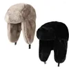 Berets Winter Solid Warm Velvet Russian Fur Bomber Hat Men Women Outdoor Cycling Windproof ColdProof Ear Protection Soviet Lei Feng Cap