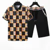 Short sleeve suit Men's Men's Tracksuits fashion men's new summer lapel checked short sleeve shorts suit Fashion elastic sports suit