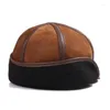 Ball Caps Male Winter Warm Ear Protection Bomber Hat Man High Quality Real Leather Faux Fur Inside Black/Brown Sheep Snow