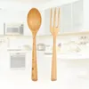 Dinnerware Sets 2 Pcs Portable Beech Spoon Fork Set Wooden Western Serving Smooth Handle Tableware