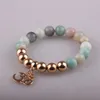 Strand Fashion Women Dress Armband 10mm Amazonite Stone con bracciale in lega di pietre naturali con fascino 3D