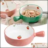 Bowls Salad Bowl Soup With Handles 600Ml Stberry Pattern Ceramic Serving For Home Kitchen Storage Drop Delivery Garden Dining Bar Din Dhqpb
