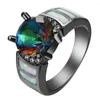 Bröllopsringar fyrkantig eld opal smycken mode stil runda cz engagemang svart finger för kvinnor gåva droppe