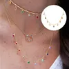 Gold Color Silver Color Rainbow Zircon Beads Charm Necklace Women Girls Turquoise Star Moon Cross Pendant Necklace Choker