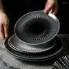 Plates 8 /10 Inch Ceramic Geometry Tableware Dinner Plate Line Dessert Steak Cake Dishes Dinnerware