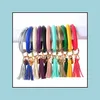 Nyckelringar Kvinnor armband stor rund nyckelring med Tassel Pendant Armband Fashion Leather Wrist Keychains DHS Q7fz Drop Delivery Je Dhlgn