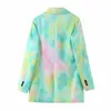 Costumes pour femmes Vert Femmes Tie Dye Blazer Vestes 2023 Mode Dames Élégant Double Boutonnage Casual Femme Vintage Costume Filles Chic Blazers