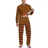 Men's Sleepwear Black Stripes Witch Pajamas Long Sleeve Halloween Print 2 Pieces Home Pajama Sets Spring Men Pattern Cute Nightwear