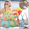 Storage Bags Children Beach Shell For Seashell Toys Collection Mesh Bag Cartoon Dinosaur Starfish Printed Zipper Pouch Tote 5 Colors Dh4Oj