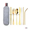 Ensembles de vaisselle Ensemble de couverts en acier inoxydable portable Voyage Cam Out Dining Sierware avec inventaire étanche en gros Drop Deliver Dhjxq